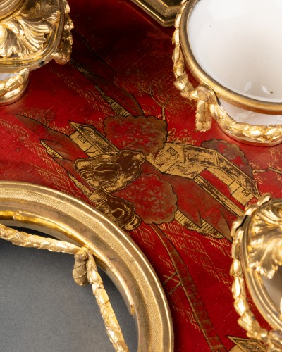 Chinese lacquer and porcelain inkwell, Paris, circa 1770 - 
