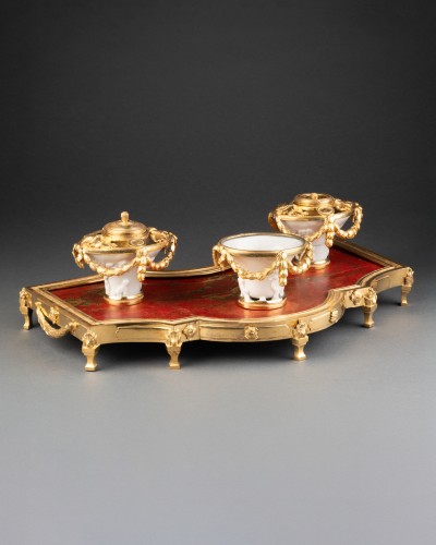Chinese lacquer and porcelain inkwell, Paris, circa 1770 - Louis XV