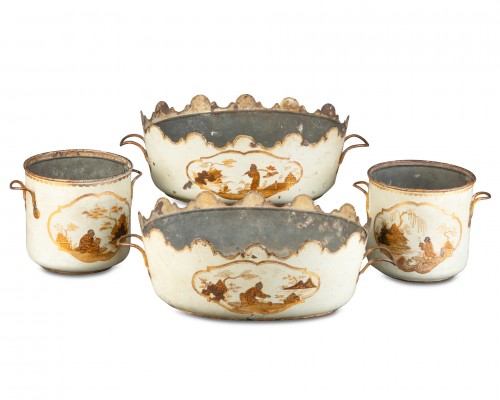 Set of two glazed tin wine coolers, Paris, circa 1770