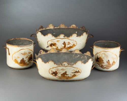 Antiquités - Set of two glazed tin wine coolers, Paris circa 1770
