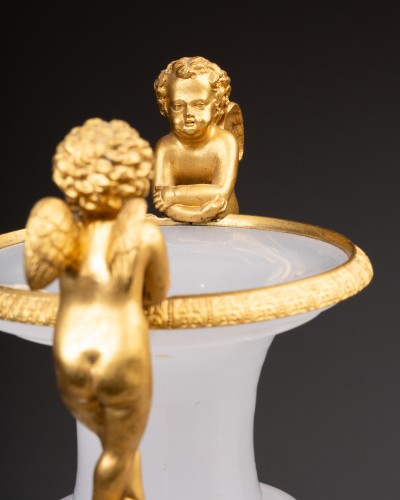 Decorative Objects  - Pair of Opaline Glass Vases in the "Soap Bubble" and Gilt Bronze Shape, Cir