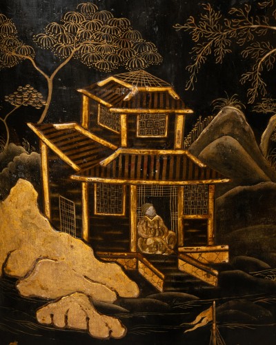 Antiquités - Pair of corner cabinets in Martin varnish by Léonard Boudin circa 1760