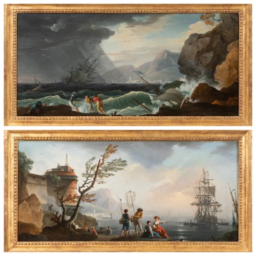 Calm and Storm, a pair of seascapes by Lacroix de Marseille, 1773