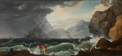 18th century - Calm and Storm, a pair of seascapes by Lacroix de Marseille, 1773