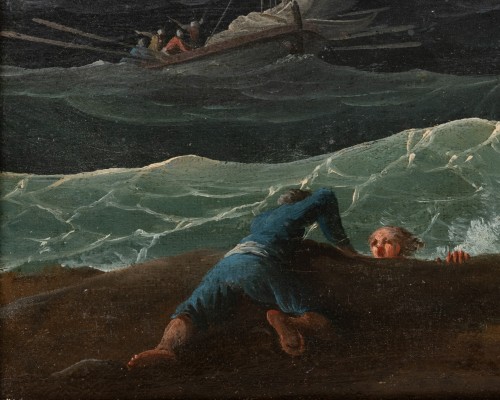 Antiquités - Calm and Storm, a pair of seascapes by Lacroix de Marseille, 1773