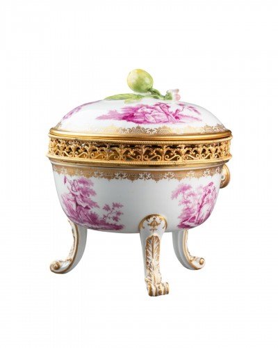 Réchaud couvert en porcelaine de Meissen monté en pot-pourri 18 e siècle