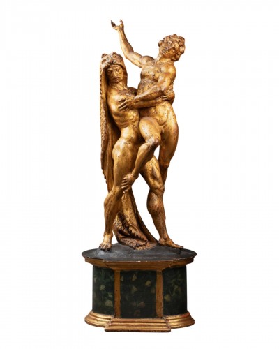 Hercules and Antaeus, gilded wood sculpture, Italy 18th century