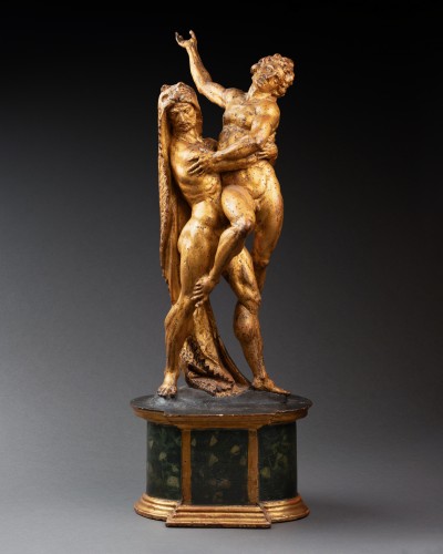 Sculpture Sculpture en Bois - Hercule et Antée, sculpture en bois doré, Italie 18e siècle