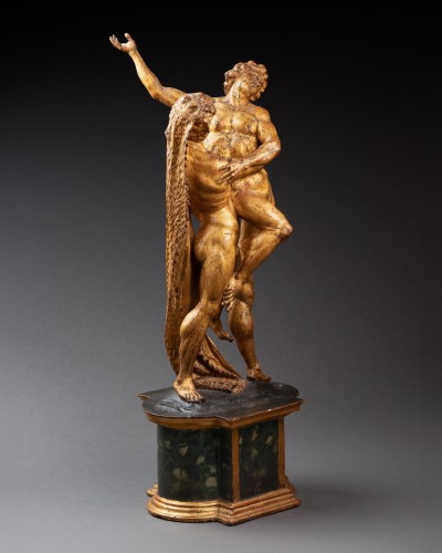 Hercule et Antée, sculpture en bois doré, Italie 18e siècle - Franck Baptiste Paris