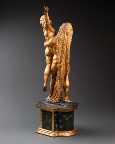 XVIIIe siècle - Hercule et Antée, sculpture en bois doré, Italie 18e siècle