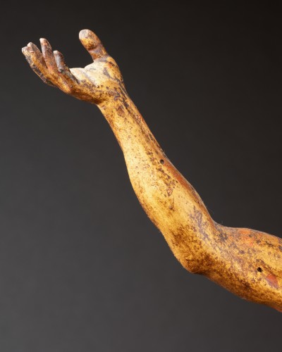 Antiquités - Hercule et Antée, sculpture en bois doré, Italie 18e siècle