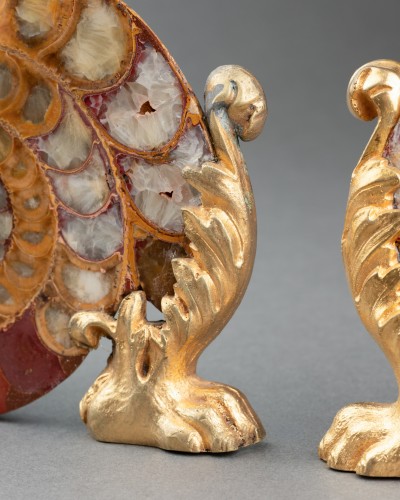 Objets de Curiosité  - Paire d’ammonites fossiles montées bronze vers 1820-1840