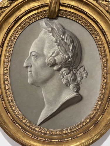 XVIIIe siècle - Portrait de roi Louis XV en trompe l’oeil vers 1775