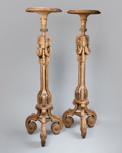 18th century - Pair of gilt-wood torchères, Paris, Louis XVI period.