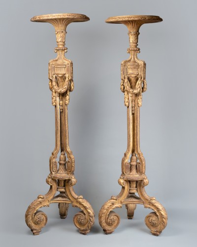 Antiquités - Pair of gilt-wood torchères, Paris, Louis XVI period.