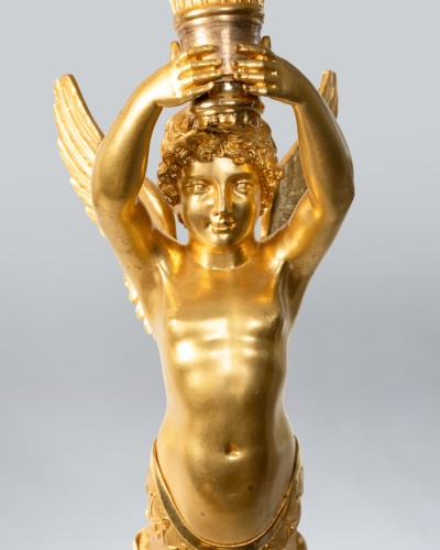 Pair of wall lights featuring winged children, Paris, Empire period - Lighting Style Empire