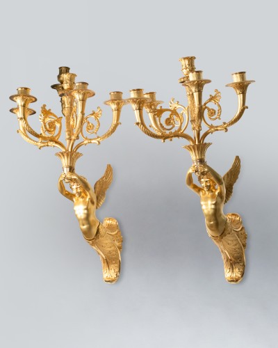 19th century - Pair of wall lights featuring winged children, Paris, Empire period