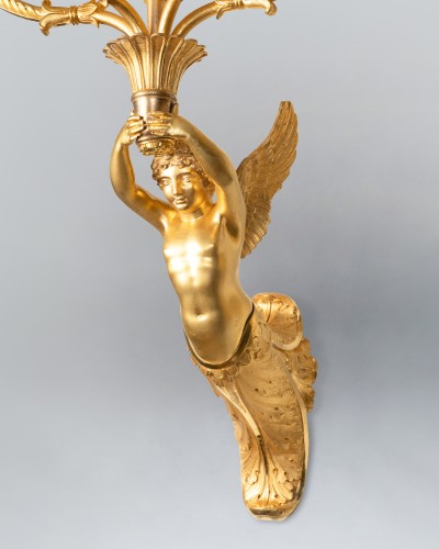 Pair of wall lights featuring winged children, Paris, Empire period - Empire