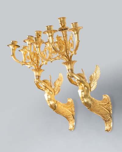Empire - Pair of wall lights featuring winged children, Paris, Empire period