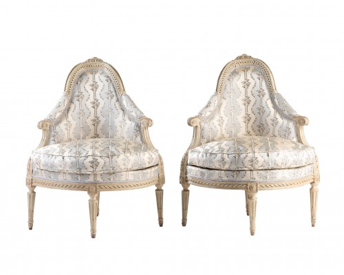 Paire de bergères d’angle par J.B Sené, Paris époque Louis XVI