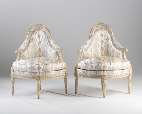 Paire de bergères d’angle par J.B Sené, Paris époque Louis XVI - Franck Baptiste Paris