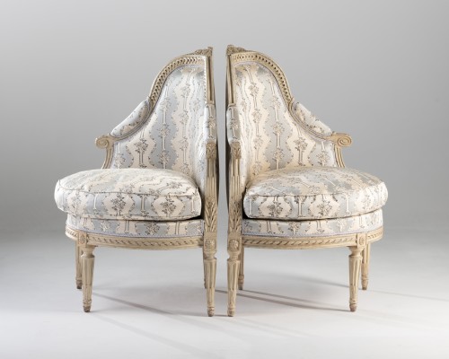 XVIIIe siècle - Paire de bergères d’angle par J.B Sené, Paris époque Louis XVI
