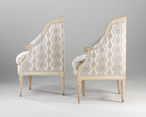 Louis XVI - Paire de bergères d’angle par J.B Sené, Paris époque Louis XVI