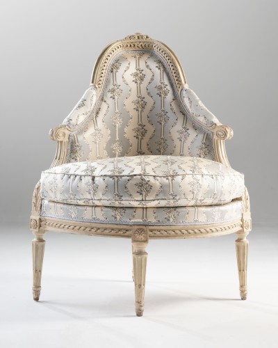 Antiquités - Paire de bergères d’angle par J.B Sené, Paris époque Louis XVI