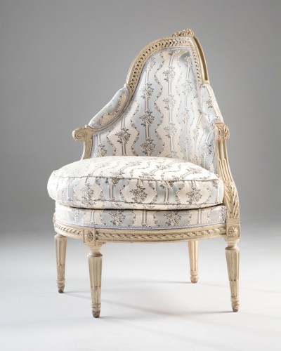Antiquités - Paire de bergères d’angle par J.B Sené, Paris époque Louis XVI