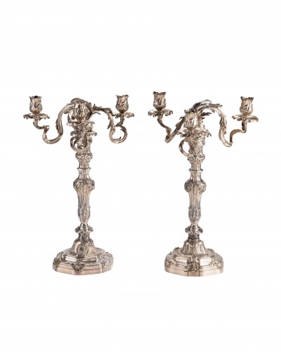 Paire de candélabres en argent par L.Lehendrick, Paris époque Louis XV