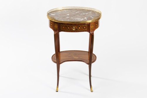 A Transitional trellis marquetery table stamped Reizell, circa 1770 - Furniture Style Transition