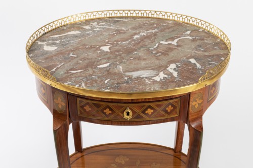 Furniture  - A Transitional trellis marquetery table stamped Reizell, circa 1770