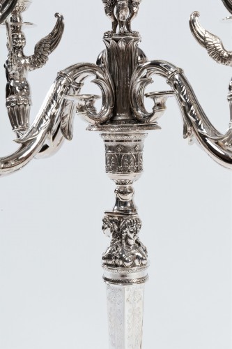 19th century - A French Empire pair of solid silver combinable candelabras
