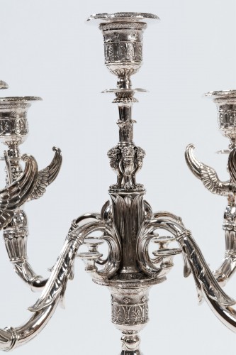 Paire de grands candélabres combinables en argent, Paris époque Empire - Empire