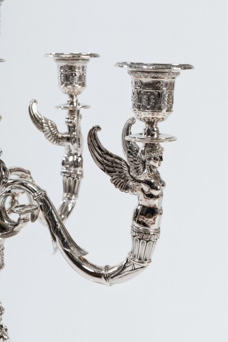 Empire - A French Empire pair of solid silver combinable candelabras