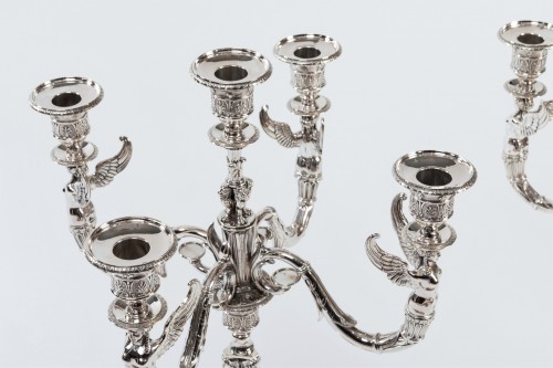 Antiquités - A French Empire pair of solid silver combinable candelabras