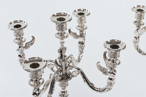 Antiquités - Paire de grands candélabres combinables en argent, Paris époque Empire