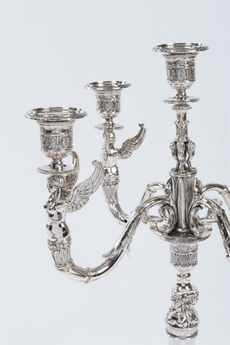 Antiquités - Paire de grands candélabres combinables en argent, Paris époque Empire