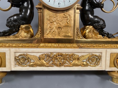 Louis XVI - Mantel clock with musical fauns, Thomire circa 1790