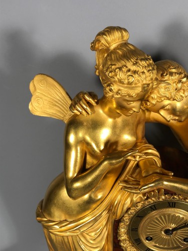 Cupidon and Psyche pendulum, attributed to Thomire, Paris circa1820 - Restauration - Charles X