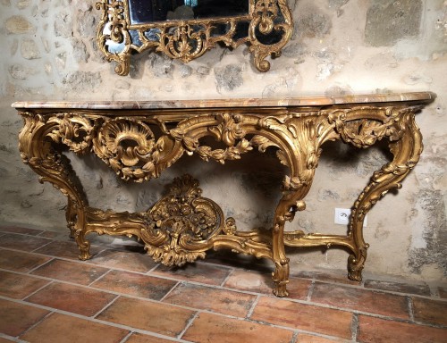 Monumentale table en console d’époque Louis XV vers 1760 - Mobilier Style Louis XV