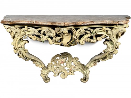 Louis XV Console with rockery decoration in its original polychromy