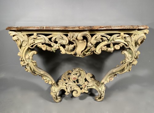 XVIIIe siècle - Console à décor rocaille dans sa polychromie d’origine, Epoque Louis XV