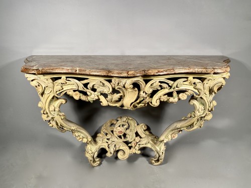 Louis XV - Louis XV Console with rockery decoration in its original polychromy