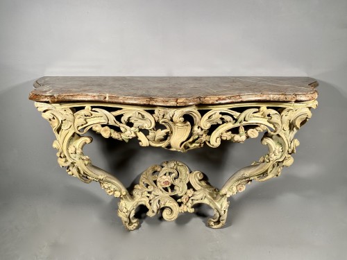 Louis XV - Console à décor rocaille dans sa polychromie d’origine, Epoque Louis XV