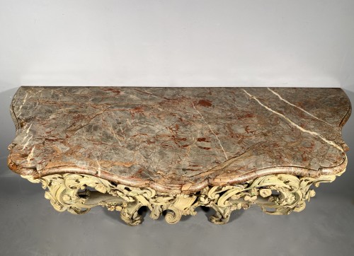 Antiquités - Louis XV Console with rockery decoration in its original polychromy