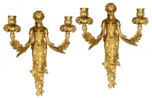 Fine 18th pair of bronze sconces with women's terms