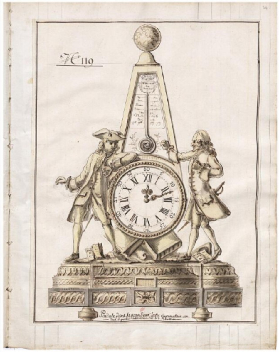 Rousseau and Voltaire thermometer clock, Paris circa 1778 - Ref.96685