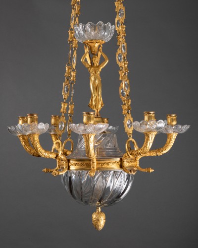 Lighting  - Bronze and crystal chandelier, Paris around 1820
