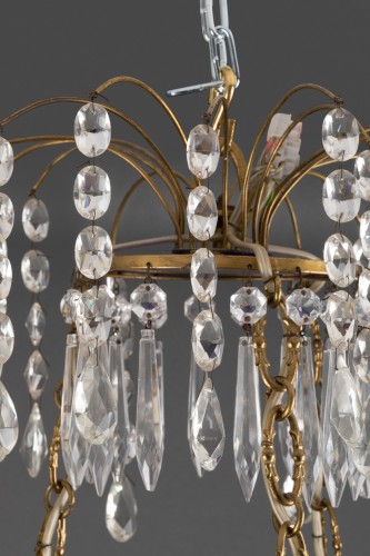 Lighting  - Crystal, blue glass and bronze chandelier, Sweden circa 1800
